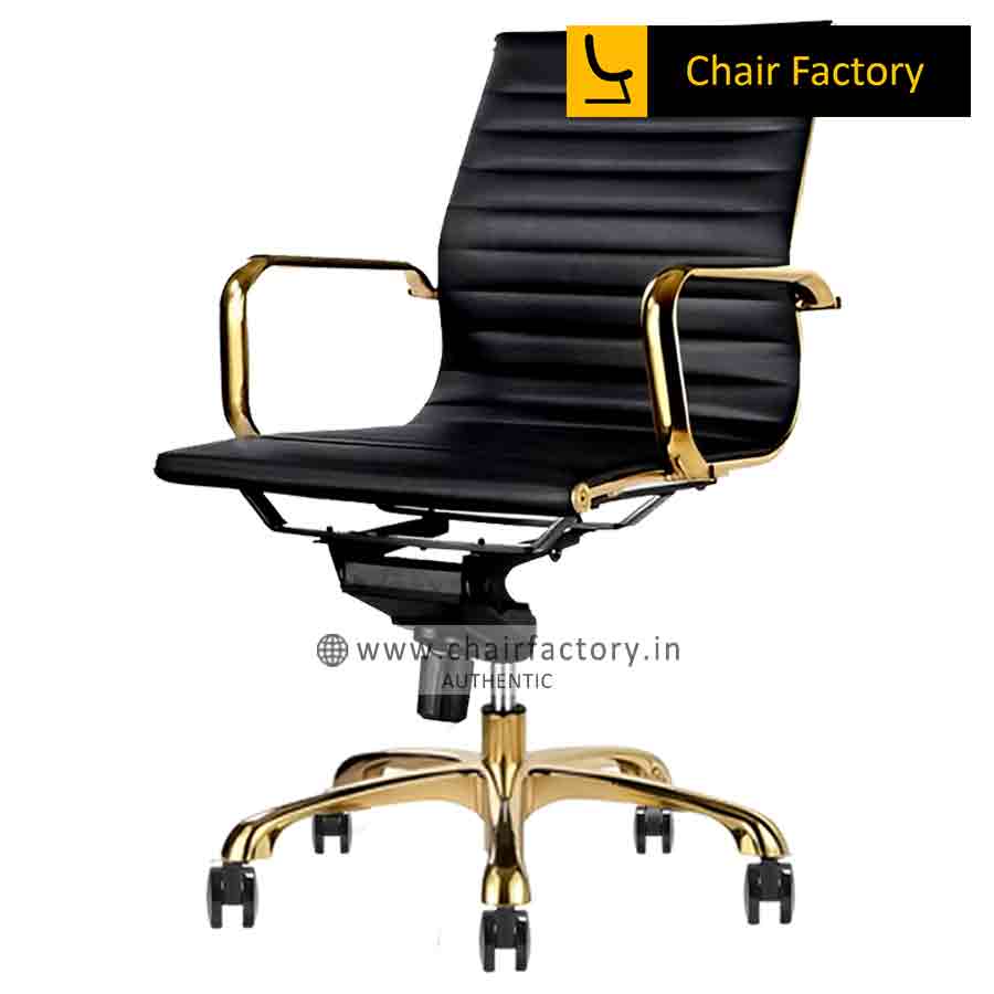 James Single Cushion Gold Mid Back 100% Genuine Leather Office Modern Chairs